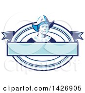 Poster, Art Print Of Retro Dutch Woman Wearing A Bonnet In A Blue And White Oval