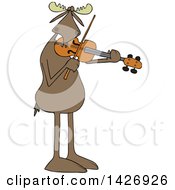 Poster, Art Print Of Cartoon Musician Moose Playing A Violin Or Viola
