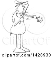 Poster, Art Print Of Cartoon Black And White Lineart Musician Moose Playing A Violin Or Viola