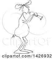 Clipart Of A Cartoon Black And White Lineart Musician Moose Playing A Clarinet Royalty Free Vector Illustration