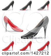Red And Black Pointy Toe High Heel Shoes With Shadows