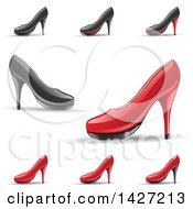 Red And Black Rounded Toe High Heel Shoes With Shadows