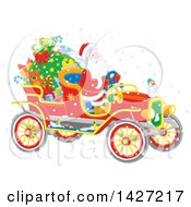 Poster, Art Print Of Christmas Santa Driving A Vintage Covertible Car