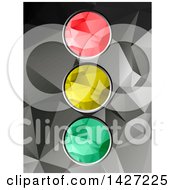 Poster, Art Print Of Low Poly Geometric Red Yellow And Green Traffic Light Over Gray