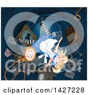 Clipart Of Alice Falling Down The Rabbit Hole To Wonderland Royalty Free Vector Illustration by Pushkin