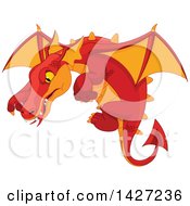 Poster, Art Print Of Red And Orange Dragon Flying