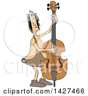 Clipart Of A Cartoon Chubby Caveman Musician Playing A Bass Fiddle Royalty Free Vector Illustration
