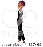 Clipart of a Beautiful Happy Black Business Woman Standing with One Hand on Her Hip, Wearing a Headband - Royalty Free Vector Illustration by Monica #COLLC1427469-0132