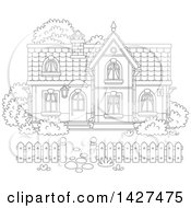 Poster, Art Print Of Cartoon Black And White Lineart Two Storey Home