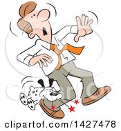 Poster, Art Print Of Cartoon Dog Biting A Caucasian Business Man On The Ankle