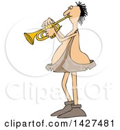 Poster, Art Print Of Cartoon Chubby Caveman Musician Playing A Trumpet