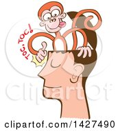 Poster, Art Print Of Cartoon Mind Monkey Knocking On A Mans Head