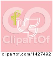 Poster, Art Print Of White Pigeon With Green Olive Branch On Pink