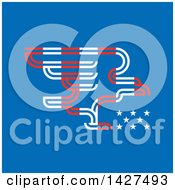 Clipart Of A Flat Styled White And Red Striped American Eagle With Stars On Blue Royalty Free Vector Illustration
