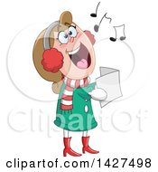 Cartoon Festive Caucasian Woman Singing Christmas Carols
