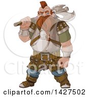 Tough Angry Dwarf Man Warrior Holding An Axe Over His Shoulder