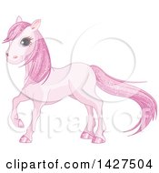 Poster, Art Print Of Cute Pink Horse With Magicaly Sparkly Hair