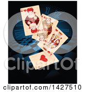 Wonderland Queen Of Hearts And Other Playing Cards Over A Clock Face And Checkers
