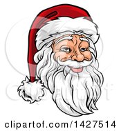 Poster, Art Print Of Cartoon Jolly Santa Claus Face In A Christmas Hat