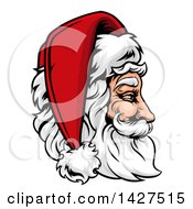 Poster, Art Print Of Cartoon Profiled Jolly Santa Claus Face In A Christmas Hat