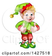 Poster, Art Print Of Happy Caucasian Male Christmas Elf Giving Two Thumbs Up