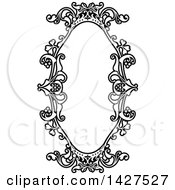 Clipart Of A Black And White Ornate Vintage Floral Frame Royalty Free Vector Illustration