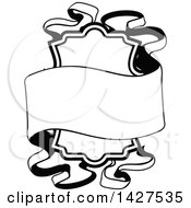 Clipart Of A Black And White Ornate Vintage Frame With A Banner Royalty Free Vector Illustration