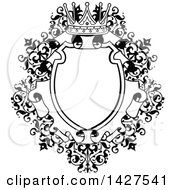 Poster, Art Print Of Black And White Ornate Vintage Floral Frame With A Crown