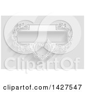 Clipart Of A White Ornate Vintage Floral Frame On Gray With Shadows Royalty Free Vector Illustration