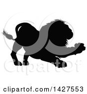 Poster, Art Print Of Black Silhouetted Male Lion Clawing