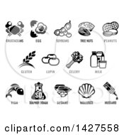 Poster, Art Print Of Black And White Icons Of The 8 Fda Major Allergens