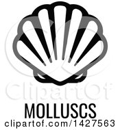 Black And White Food Allergen Icon Of A Shell Over Molluscs Text
