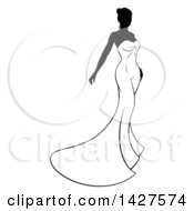 Clipart Of A Silhouetted Black And White Bride In Her Dress Royalty Free Vector Illustration