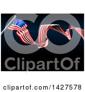 Clipart Of A 3d Long Waving American Flag Over Black With Text Space Royalty Free Vector Illustration