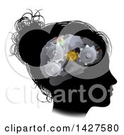 Poster, Art Print Of Black Silhouetted Womans Head In Profile With A Gear Brain
