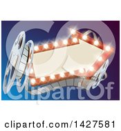 Poster, Art Print Of 3d Film Reel And An Illuminated Arrow Sign Over Blue