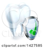 Clipart Of A 3d Tooth And Protective Dental Shield Royalty Free Vector Illustration