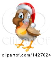 Poster, Art Print Of Jolly Christmas Robin In A Santa Hat Facing Left