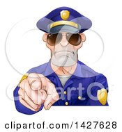 Tough White Male Police Officer Wearing Sunglasses And Pointing Outwards