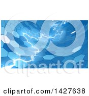 Poster, Art Print Of Electric Lightning Through A Blue Honecomb Hexagonal Background