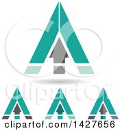 Poster, Art Print Of Triangular Turquoise Arrow Letter A Logos Or Icon Designs With Shadows