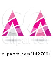Poster, Art Print Of Triangular Pyramidical Pink Arrow Letter A Logos Or Icon Designs With Stripes And Shadows