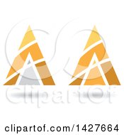 Poster, Art Print Of Triangular Pyramidical Orange And Yellow Arrow Letter A Logos Or Icon Designs With Stripes And Shadows