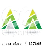 Poster, Art Print Of Triangular Pyramidical Green Arrow Letter A Logos Or Icon Designs With Stripes And Shadows