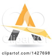 Poster, Art Print Of Triangular Orange Yellow And Gray Letter A Logo Or Icon Design With A Swoosh And Shadow