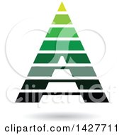 Poster, Art Print Of Striped Green Pyramidical Triangular Letter A Logo Or Icon Design With A Shadow