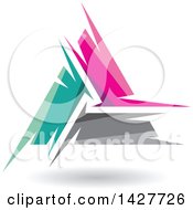 Poster, Art Print Of Triangular Abstract Artistic Turquoise Pink And Gray Letter A Logo Or Icon Design With A Shadow