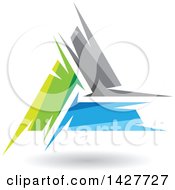 Poster, Art Print Of Triangular Abstract Artistic Green Gray And Blue Letter A Logo Or Icon Design With A Shadow