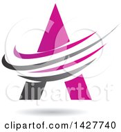 Poster, Art Print Of Triangular Pink Letter A Logo Or Icon Design With Swooshes And A Shadow