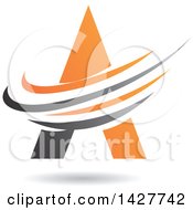 Poster, Art Print Of Triangular Orange Letter A Logo Or Icon Design With Swooshes And A Shadow